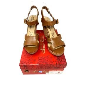 American Rag Rochelle Cognac Brown Wedge Slingback Sandals Size 9